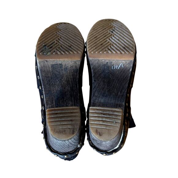 Anthropologie 8 Leather Handmade Clog Boots Studded Wood Block Heel Boho Black - Picture 5 of 6